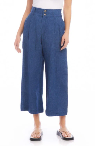 Fifteen Twenty Sadie Linen Crop Wide Leg Pants In Blue