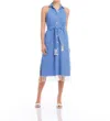 Fifteen Twenty Sara Fringe Hem Sleeveless Cotton Blend Shirtdress In Blue