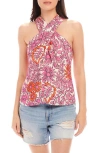 Fifteen Twenty Sasha Floral Crossover Crepe Halter Top In Ret