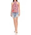 Fifteen Twenty Sasha Floral Crossover Crepe Halter Top In Multi