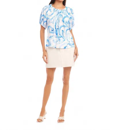 Fifteen Twenty Savina Short Sleeve Blouse In Painted Paisley Print In Blue