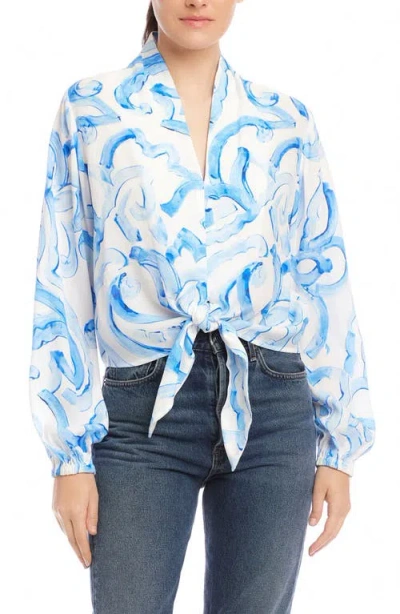 Fifteen Twenty Scarlet Tie Front Top In Blue