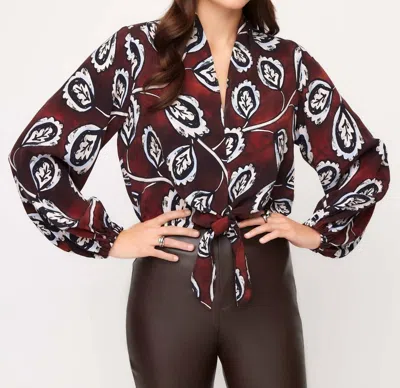 FIFTEEN TWENTY SCARLET TIE-FRONT V-NECK TOP IN FLORAL PRINT