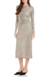 Fifteen Twenty Selena Foil Knit Ruched Long Sleeve Midi Dress In Gray