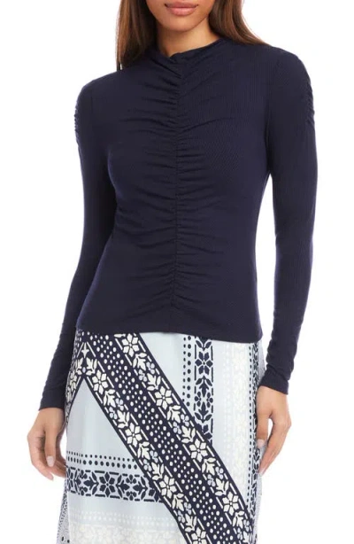 Fifteen Twenty Selena Ruched Rib Top In Blue