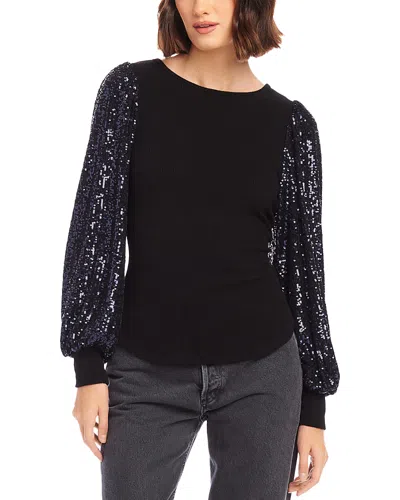 Fifteen Twenty Sequin Bishop Sleeve Top In Mid