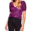 Fifteen Twenty Sequin Puff Sleeve Top In Magenta In Purple
