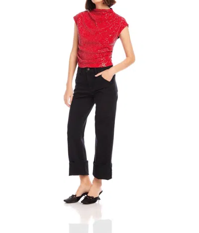 Fifteen Twenty Sequin Scrunch Top In Red