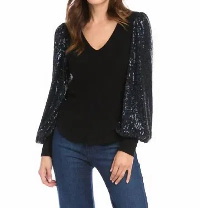 Fifteen Twenty Sequin Sleeve Top In Black/navy