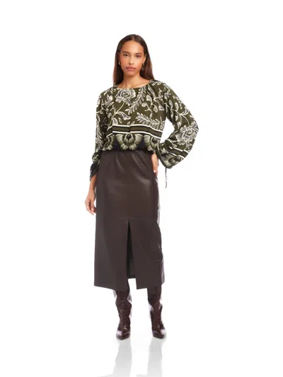 Fifteen Twenty Serafina Long Sleeve Top In Floral Border Crepe Print In Green