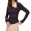 Fifteen Twenty Shay Asymmetric Shirred Long Sleeve Top In Granite In Black