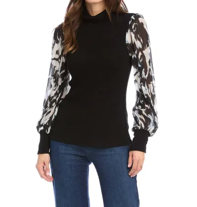 Fifteen Twenty Sheer Sleeve Turtleneck Top In Black