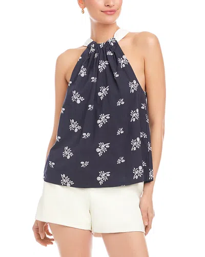 Fifteen Twenty Sicilie Floral Embroidered Cotton Halter Top In Blue