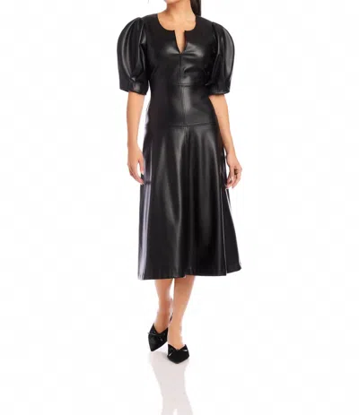 Fifteen Twenty Sierra Puff Sleeve Faux Leather Midi Dress In Black