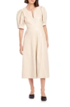 Fifteen Twenty Sierra Puff Sleeve Faux Leather Midi Dress In Ecru