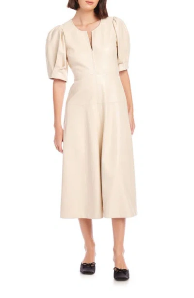 Fifteen Twenty Sierra Puff Sleeve Faux Leather Midi Dress In Ecru