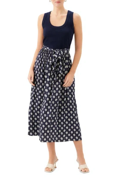 Fifteen Twenty Contrast Belted Midi Dress In Navy In Blue