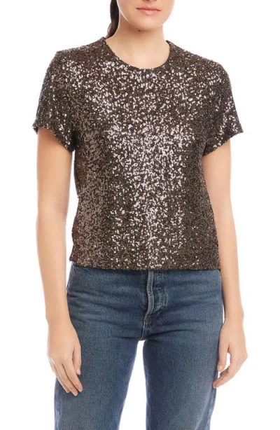 Fifteen Twenty Stacey Sequin T-shirt In Brown