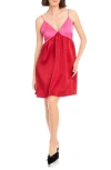 Fifteen Twenty Stacia Babydoll Mini Dress In Cherry With Bright Pink In Red