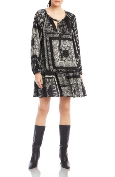 Fifteen Twenty Stella Paisley Long Sleeve Minidress In Black