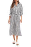 Fifteen Twenty Stripe Long Sleeve Midi Shirtdress In Blue Stripe