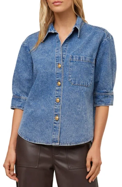 Fifteen Twenty Suri Elbow Sleeve Button Up Top In Blue