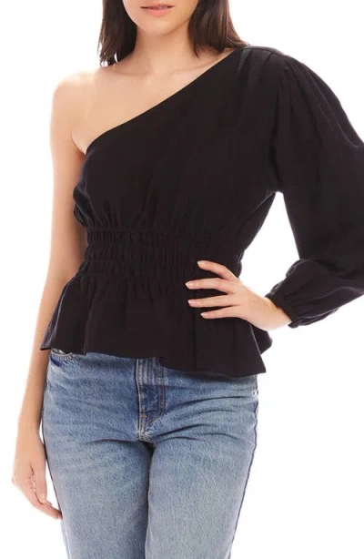 Fifteen Twenty Talia Smocked One-shoulder Top In Black