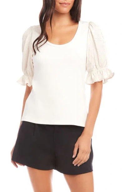 Fifteen Twenty Tamra Contrast Puff Sleeve Top In Ivory