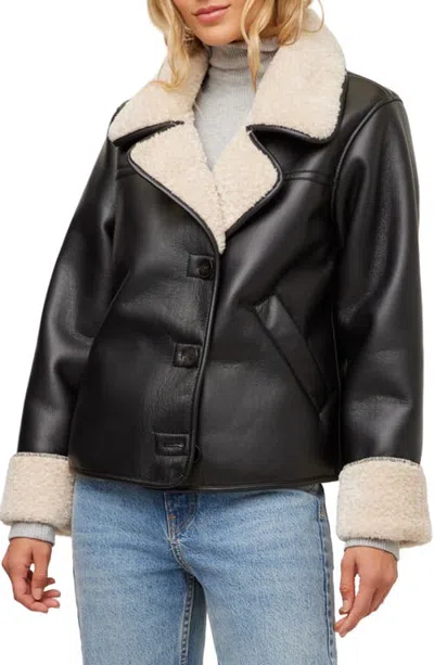 Fifteen Twenty Tara Faux Leather & Faux Shearling Jacket In Black