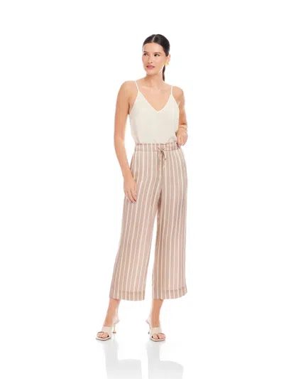 Fifteen Twenty Tasha Cropped Drawstring Pants In Khaki With Off White And Pink Stripes In Neutral