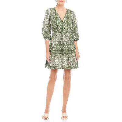 Fifteen Twenty Tasha Drawstring Waist Tiered Cotton Dress In Green