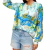 Fifteen Twenty Tatiana Cuffed Sleeves Top - Plus In Botanical Scarf Print In Multi
