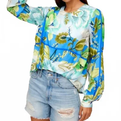 Fifteen Twenty Tatiana Cuffed Sleeves Top - Plus In Botanical Scarf Print In Multi