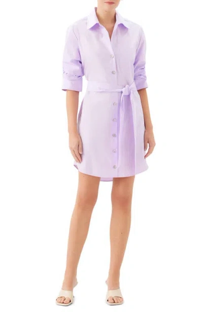 Fifteen Twenty Tatum Long Sleeve Tie Waist Cotton Shirtdress In Purple