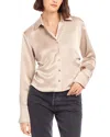 Fifteen Twenty Tawnie Side-pleat Satin Shirt In Almond In Gray