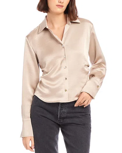 Fifteen Twenty Tawnie Side Pleat Satin Shirt In Almond