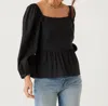 Fifteen Twenty Tie Back Blouson Top In Black In Black