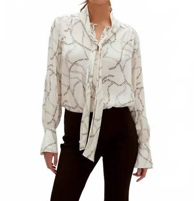 Fifteen Twenty Tie Neck Long Sleeve Top In Print In White