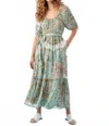 Fifteen Twenty Tiered Puffed Sleeve Maxi Dress In Green Multi In Green
