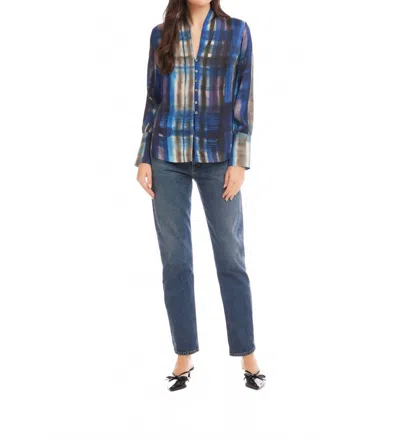 Fifteen Twenty V Neck Button Front Blouse In Print In Blue