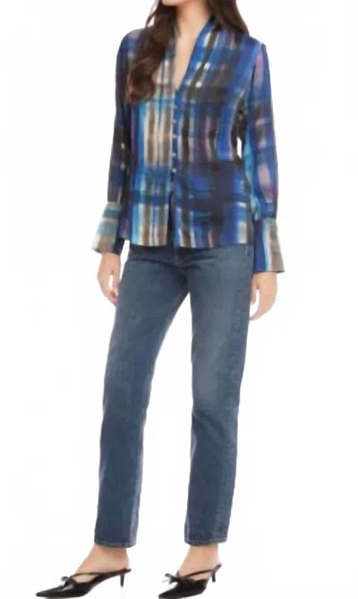Fifteen Twenty V Neck Button Front Blouse In Print In Blue