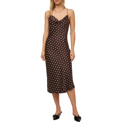 Fifteen Twenty Vanessa Polka Dot Racerback Bias Midi Dress In Brown W/cream