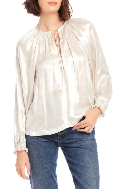 Fifteen Twenty Willow Satin Peasant Top In Beige