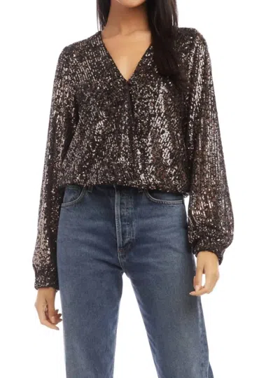 Fifteen Twenty Wrap Top In Brown Sequin In Black