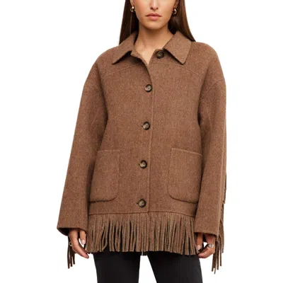 Fifteen Twenty Yara Fringe Wool Blend Jacket In Wheat