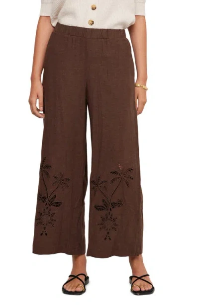 Fifteen Twenty Zora Embroidered Ankle Wide Leg Pants In Brown