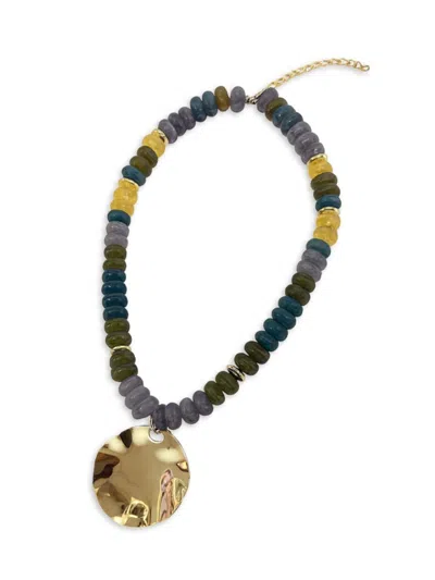 Fifth & Dune Women's Blue/green Tone Mixed Bead Pendant Necklace In Gold