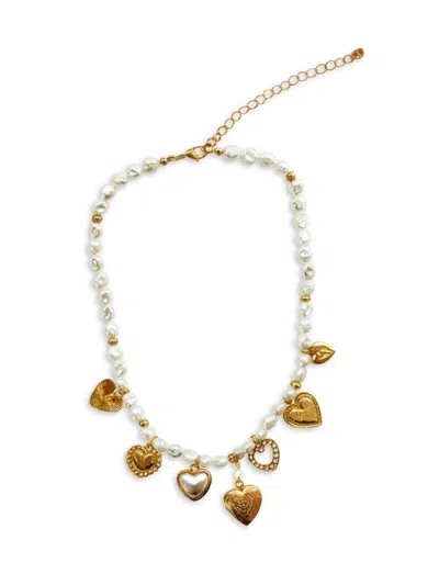 Fifth & Dune Women's Goldtone & Imitation Pearl Charm Necklace In White