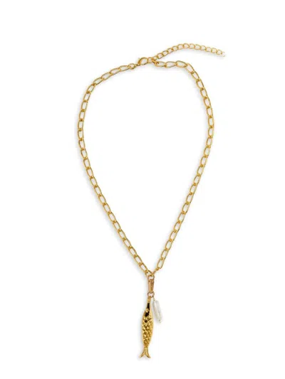 Fifth & Dune Women's Goldtone Brass & Imitation Pearl Fish Charm Necklace In White