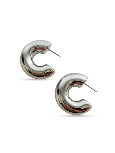 Fifth & Dune Women's Rhodium-plated Sculptural Hoop Earrings In Metallic